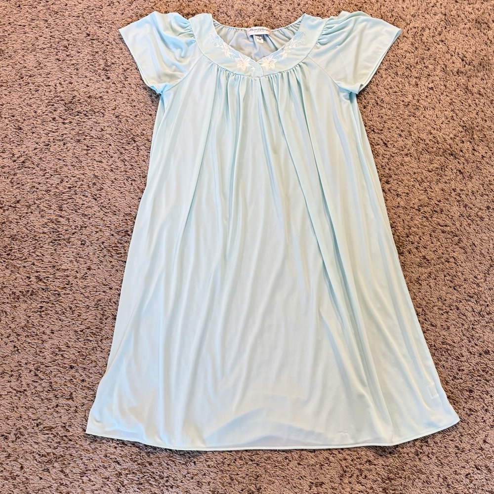 Miss Elaine Traditional Nightgown Women S Blue Floral Embroidered Grandmacore